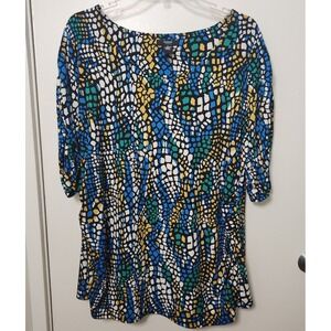 Alfani‎ Woman Green Blue Stretchy Ruched Sides & Short Sleeve Blouse 3X Colorful